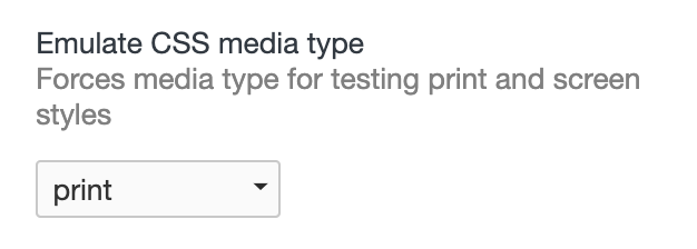 The Emulate CSS Media Type input set to Print